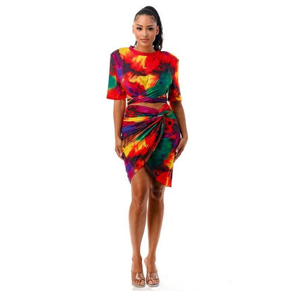 Tie Dye Wrap Tee & Skirt Set