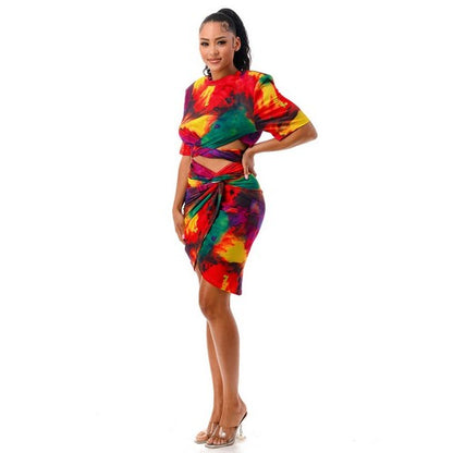 Tie Dye Wrap Tee & Skirt Set