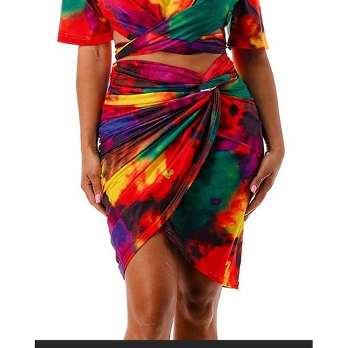 ND5360 Wrap Front Skirt in Red Tie Dye