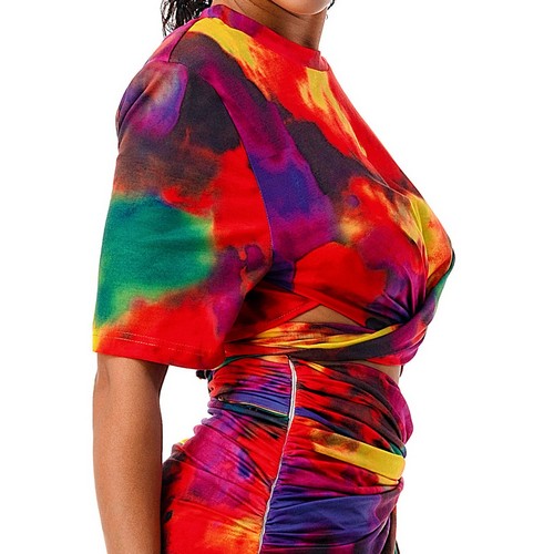 Shoulder Pad Wrap Tee in Red Tie Dye [NOT SOLD INDIVIDUALLY]