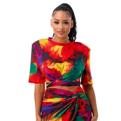 ND5360 Shoulder Pad Wrap Tee in Red Tie Dye