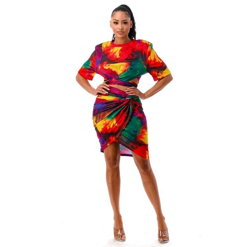 Tie Dye Wrap Tee & Skirt Set