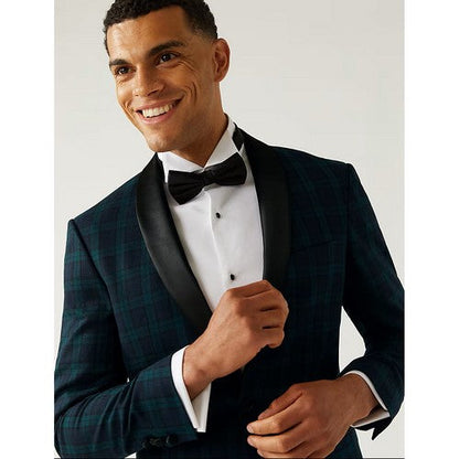 Marks & Spencer Satin Lapel Blazer in Green Plaid