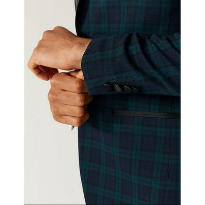 Marks & Spencer Satin Lapel Blazer in Green Plaid