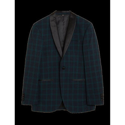 Marks & Spencer Satin Lapel Blazer in Green Plaid