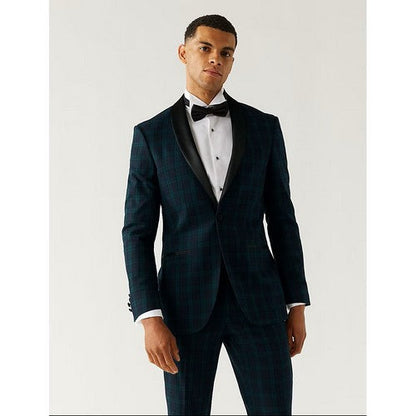 T15/8207F Marks & Spencer Satin Lapel Blazer in Green Plaid