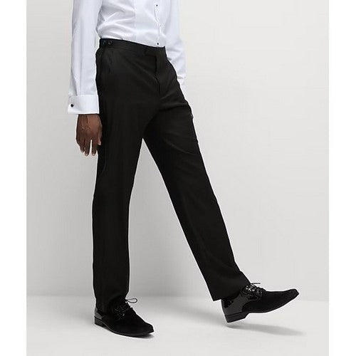 Satin Side Seam Tuxedo Pants in Black