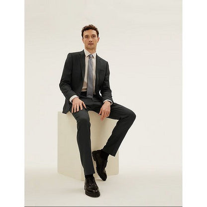 Marks & Spencer Slim Fit Wool Blend Textured Jacket in Black