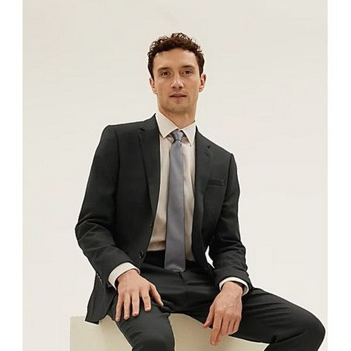 T15/1401 Marks & Spencer Slim Fit Wool Blend Textured Jacket in Black