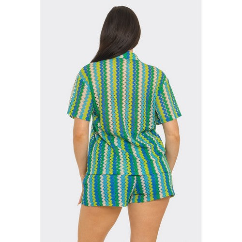 Zig Zag Crochet Short Set in Green Multi