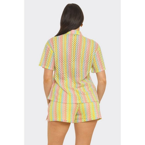 Zig Zag Crochet Short Set in Pastel Multi