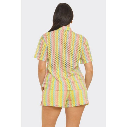 Zig Zag Crochet Short Set in Pastel Multi