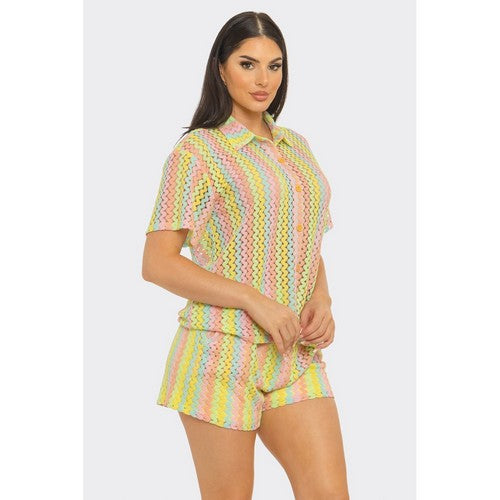 Zig Zag Crochet Short Set in Pastel Multi