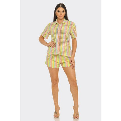 Zig Zag Crochet Short Set in Pastel Multi