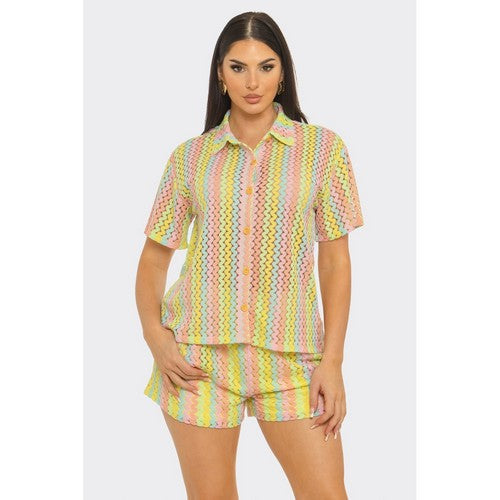 Zig Zag Crochet Short Set in Pastel Multi