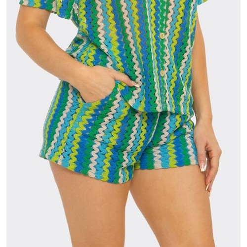 Zig Zag Crochet Short Set in Green Multi