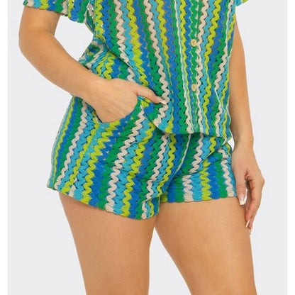 Zig Zag Crochet Short Set in Green Multi