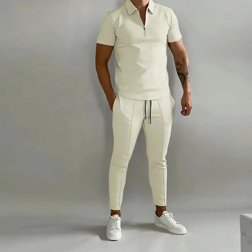Dressy Quarter Zip & Jogger Set in Pale Yellow