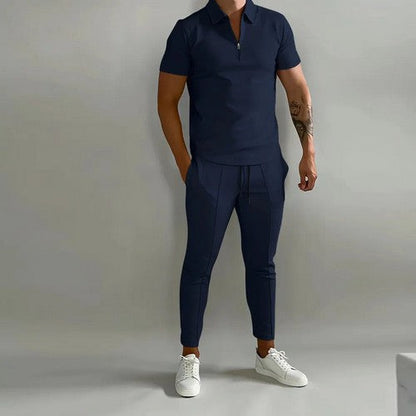 Seam Front Slim Fit Dressy Joggers in Navy Blue