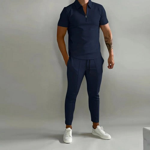 Dressy Quarter Zip & Jogger Set in Navy Blue