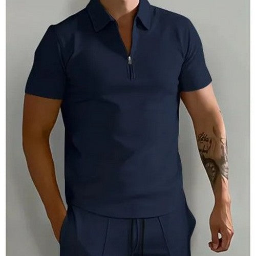 T1025123120 Quarter Zip Polo in Navy Blue