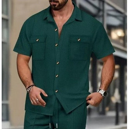 T103D1BD68 Patch Pocket Waffle Shirt in Dark Green