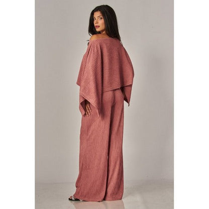 Luxe Crinkle Kimono Cape & Pant Set in Rose Pink