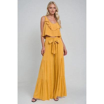 Ruffled Linen Crop Tank in Mustard
