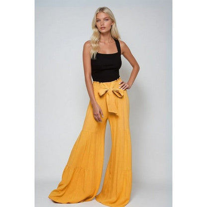 Ruffled Linen Crop Tank in Mustard
