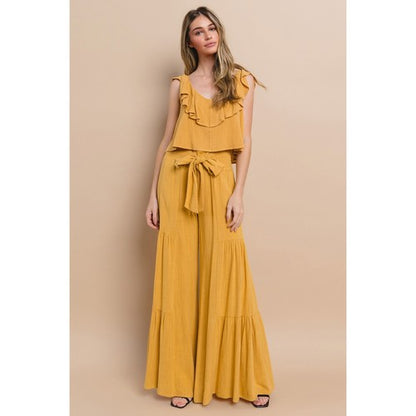 Ruffled Linen Crop Tank in Mustard