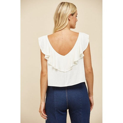 Linen Slit Front Pant Set in White