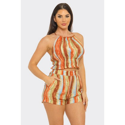 Rustic Print Shirring Shorts in Rust Multi [NOT SOLD INDIVIDUALLY]