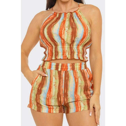 Rustic Print Shirring Shorts in Rust Multi [NOT SOLD INDIVIDUALLY]