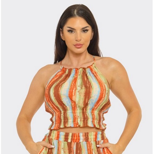 ST5884 Rustic Print X Back Top in Rust Multi