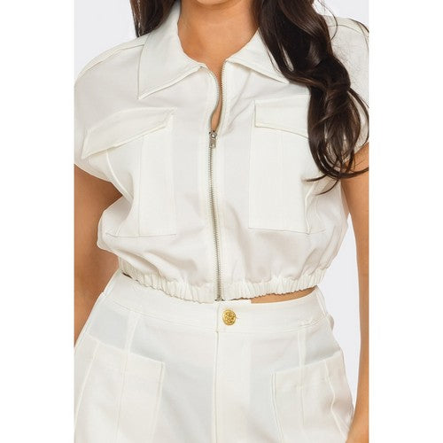 Gold Button Patch Pocket Shorts in White [NOT SOLD INDIVIDUALLY]