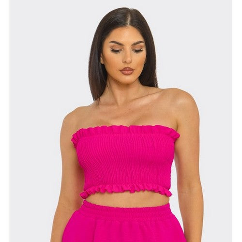 ST5646 Ruffle Edge Shirring Tube Top in Fuchsia