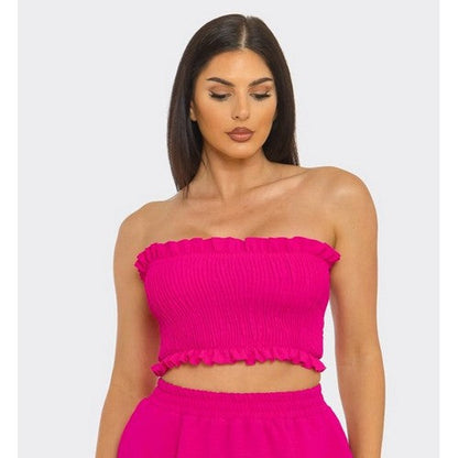 ST5646 Ruffle Edge Shirring Tube Top in Fuchsia