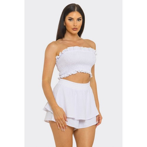 Ruffle Edge Shirring Tube Top in White [NOT SOLD INDIVIDUALLY]
