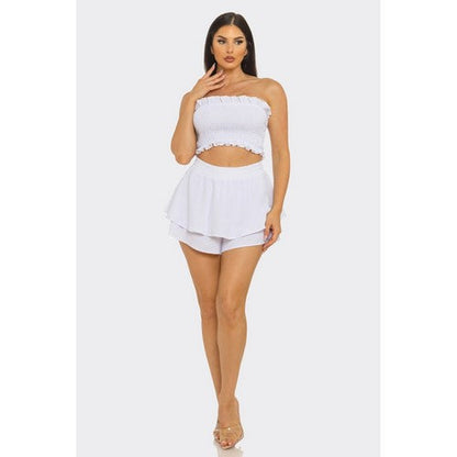 Ruffle Edge Shirring Tube Top in White [NOT SOLD INDIVIDUALLY]