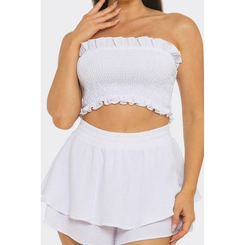 Ruffle Edge Shirring Tube Top in White [NOT SOLD INDIVIDUALLY]