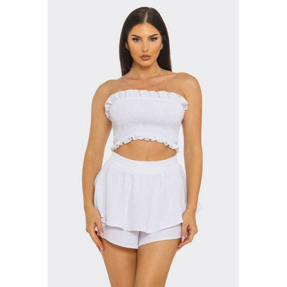 Ruffle Edge Shirring Tube Top in White [NOT SOLD INDIVIDUALLY]
