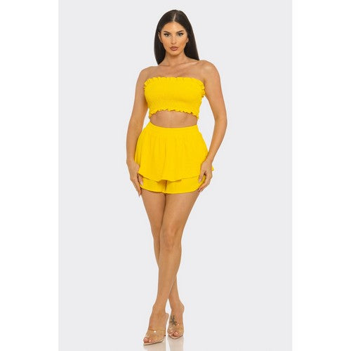 Ruffle Edge Shirring Tube Top in Yellow [NOT SOLD INDIVIDUALLY]