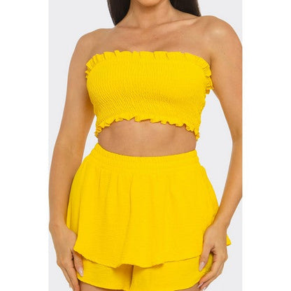 Ruffle Edge Shirring Tube Top in Yellow [NOT SOLD INDIVIDUALLY]