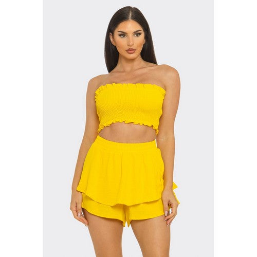 Ruffle Edge Shirring Tube Top in Yellow [NOT SOLD INDIVIDUALLY]