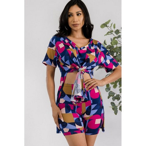 Printed Side Slit Tee in Navy Geo Print [NOT SOLD INDIVIDUALLY]