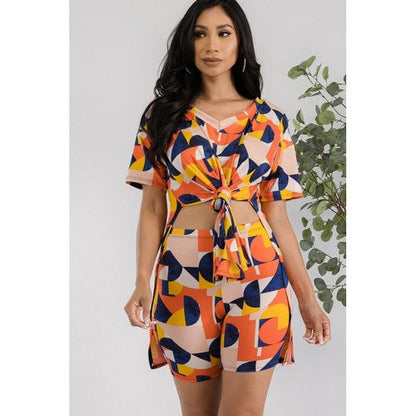 Printed Side Slit Tee in Orange Geo Print [NOT SOLD INDIVIDUALLY]