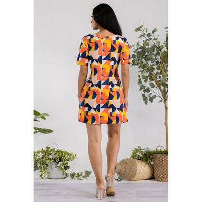 Printed Side Slit Tee in Orange Geo Print [NOT SOLD INDIVIDUALLY]