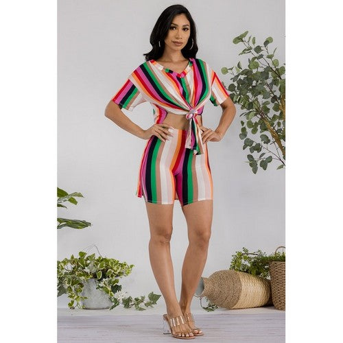 Printed Side Slit Tee in Pink Stripes [NOT SOLD INDIVIDUALLY]