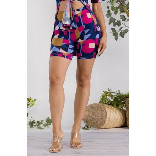 HH651R-ABSTRACT Printed Biker Shorts in Navy Geo Print [NOT SOLD INDIVIDUALLY]
