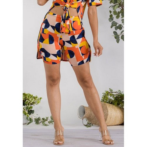 HH651R-ABSTRACT Printed Biker Shorts in Orange Geo Print [NOT SOLD INDIVIDUALLY]